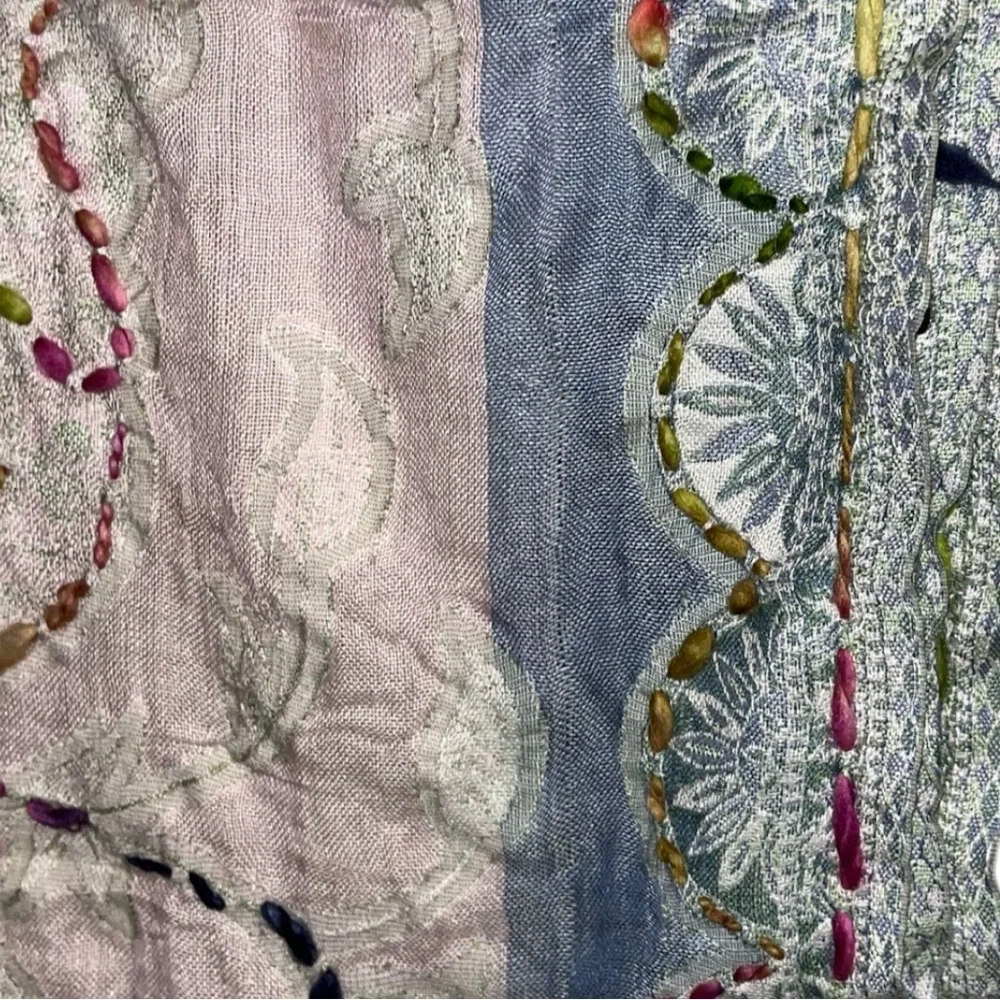 Raj Light Gray Multicolor Patterned Hand Stitched Infinity Scarf -Raj 3